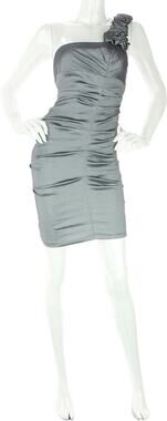 Eureka Ruched Rosette Silver Iridescent Formal Prom Cocktail Party Mini Dress S